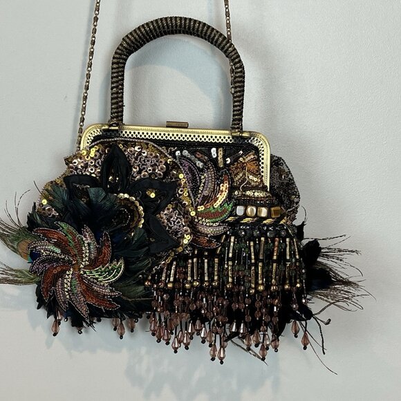 Chicos Boho Purse Beaded Feathers Flowers Whimsical Woodsy Fairy Romantic Sequin - Picture 5 of 15